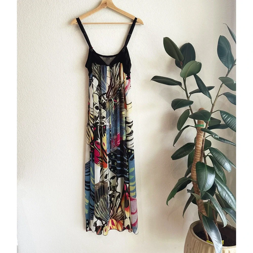 Linea Donatella Sheer Babydoll Maxi Slip Dress Small Coquette Romantic Butterfly